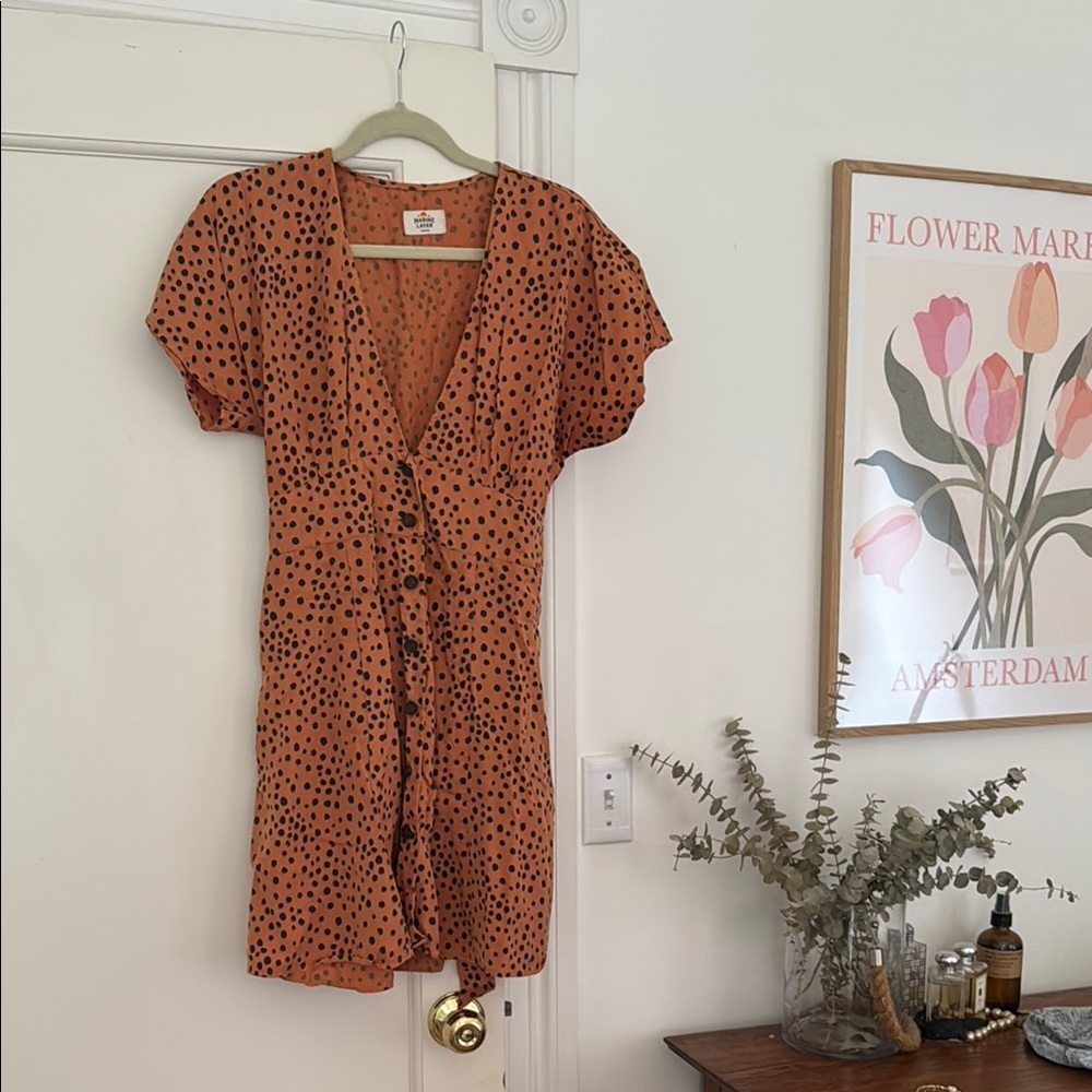 Marine Layer Brown and Orange V-Neck Sundress
